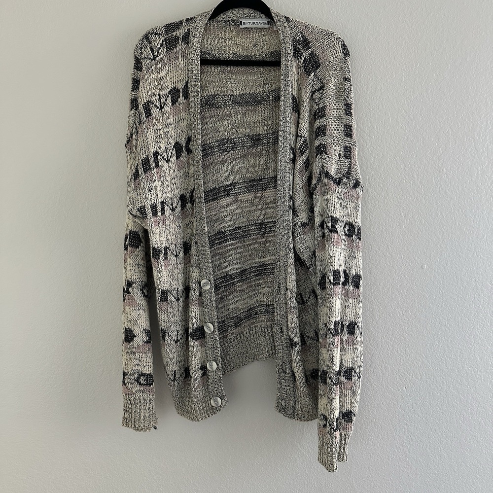 Vintage‎ 80s 90s Grandpa Cosby Academia Abstract Cardigan Sweater XL  Knit